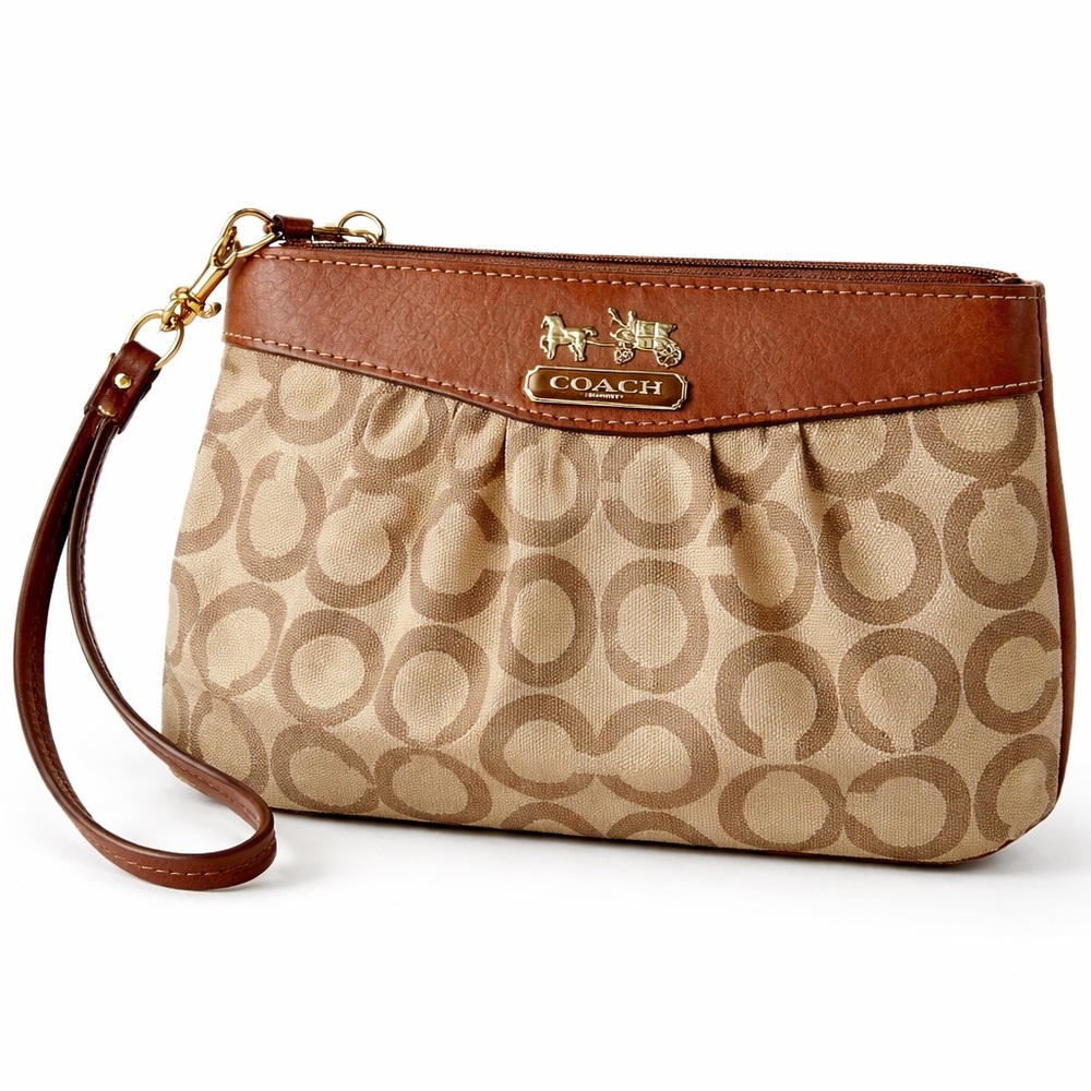 Coach Madison Op Art Signature Pleated Wristlet Baguette-Brown 41988 7/08 Pink